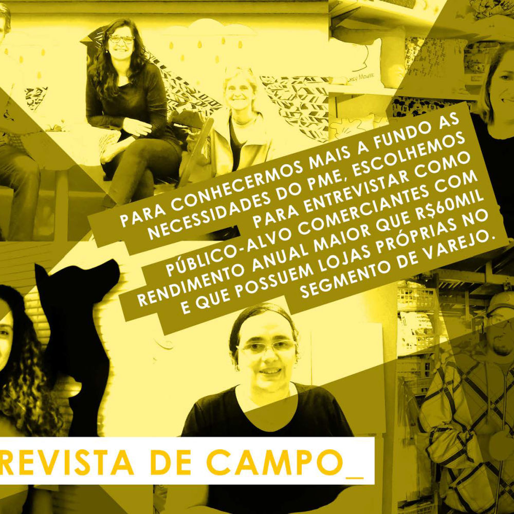 Quatro pessoas sorrindo em um ambiente informal, com elementos decorativos. Tons amarelos e pretos predominam, destacando a frase "ENTREVISTA DE CAMPO".